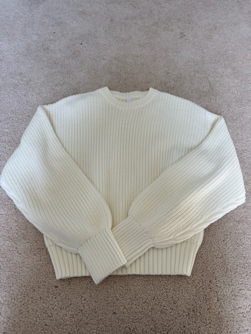 Garage Cream Ribbed Knit Crewneck Sweater